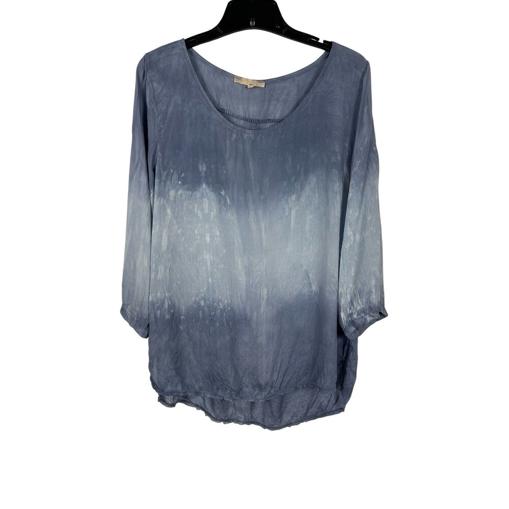 Prontomoda Giusy Italy Tie Dye Top Lightweight 3/4 Sleeve Silk Blend L